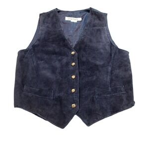 WHALES Navy Blue V-Neck‎ Suede-Like Button Up Adjustable Back Vest
